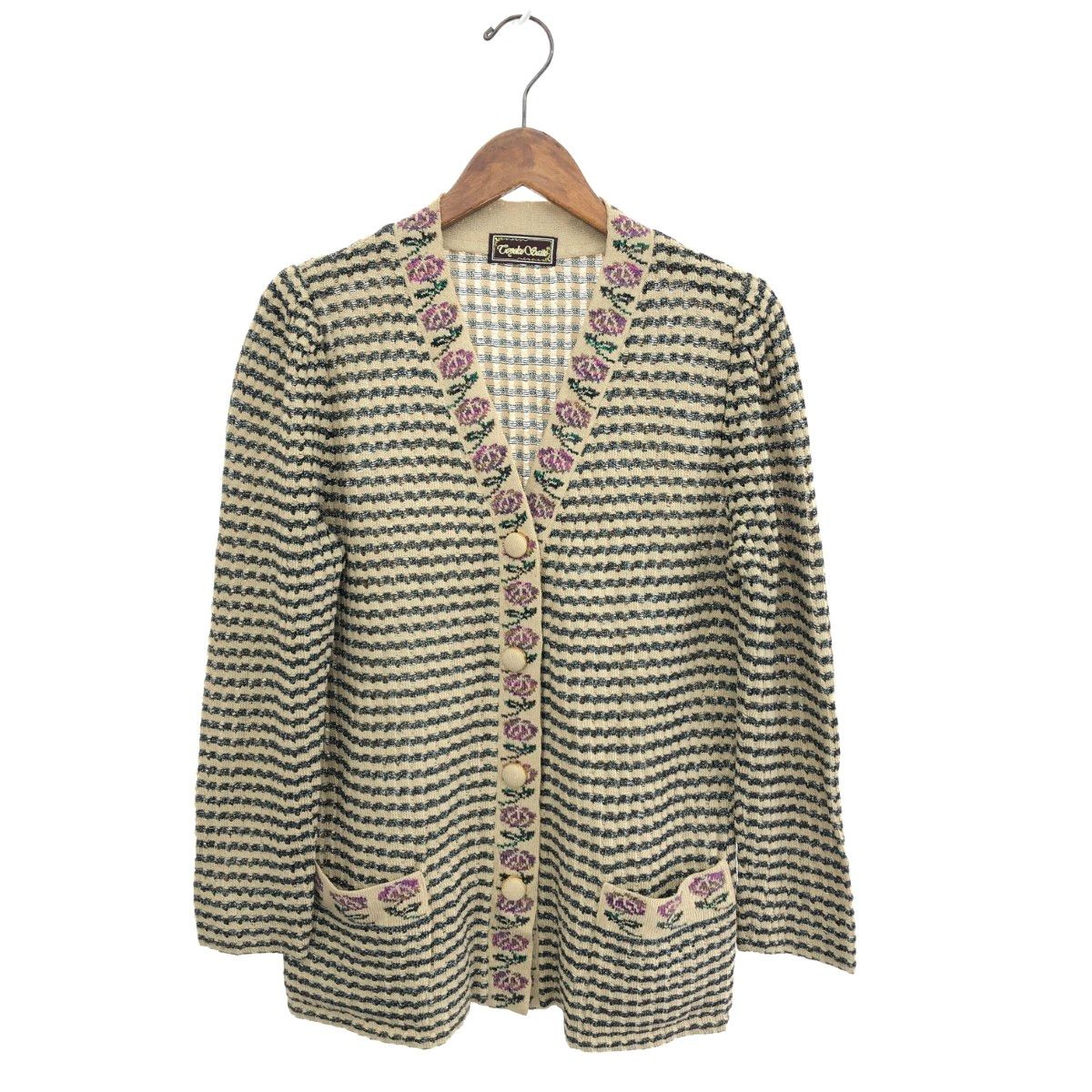 美品 toyoko saito 都世子斎藤　ニットカーディガン Toyoko Saito トヨコサイトウ 刺繍デザインカーディガン ロング
