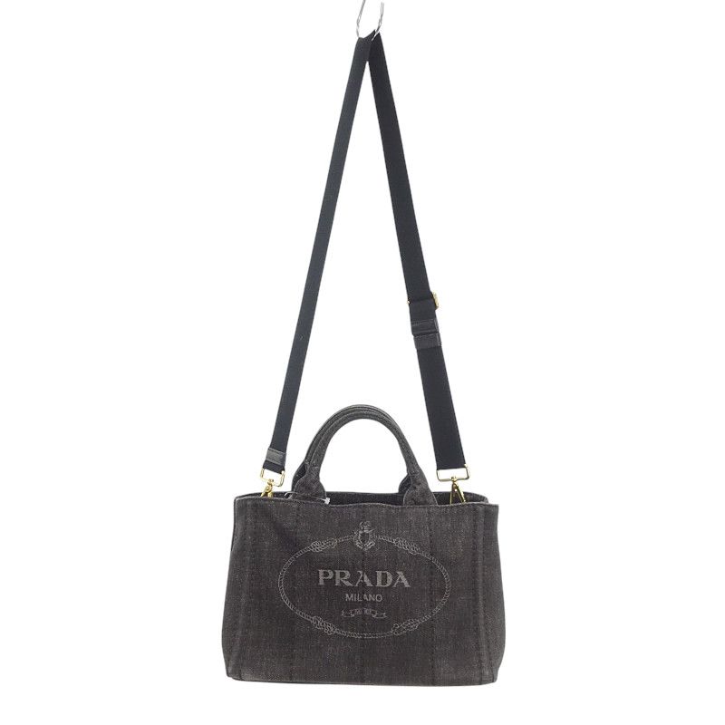 プラダ|PRADA カナパ デニム地 2WAY ショルダーバッグ ハンドバッグ ブラック サイズ ユニセックス表記なし