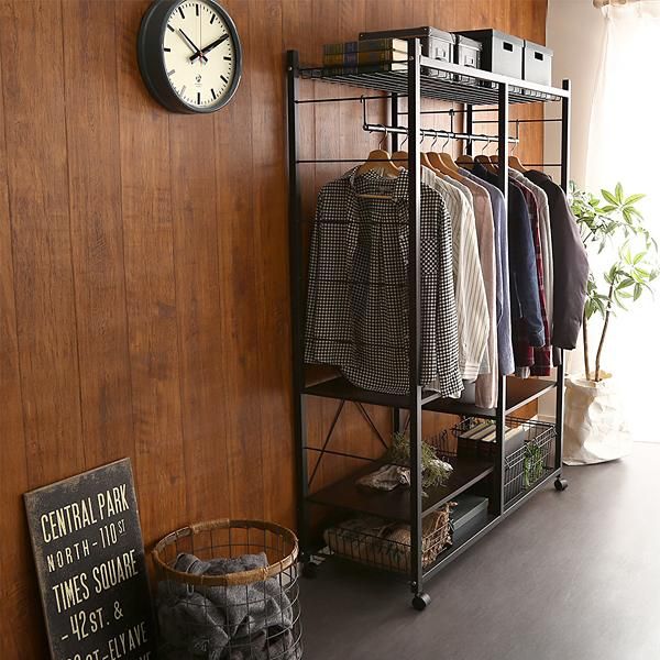 ハンガーラック 棚 ラック ハンガー キャスケット 黒 収納 物干し 簡単組立 棚付き ハンガーラック BR 00-342-br ブラウン ワイエムワールド