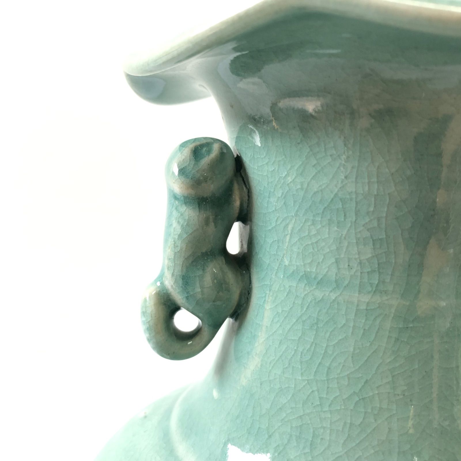 韓国 高麗青磁 花瓶 壺 青山 透かし 青山銘 二重壺 青山金鐘吉 朝鮮