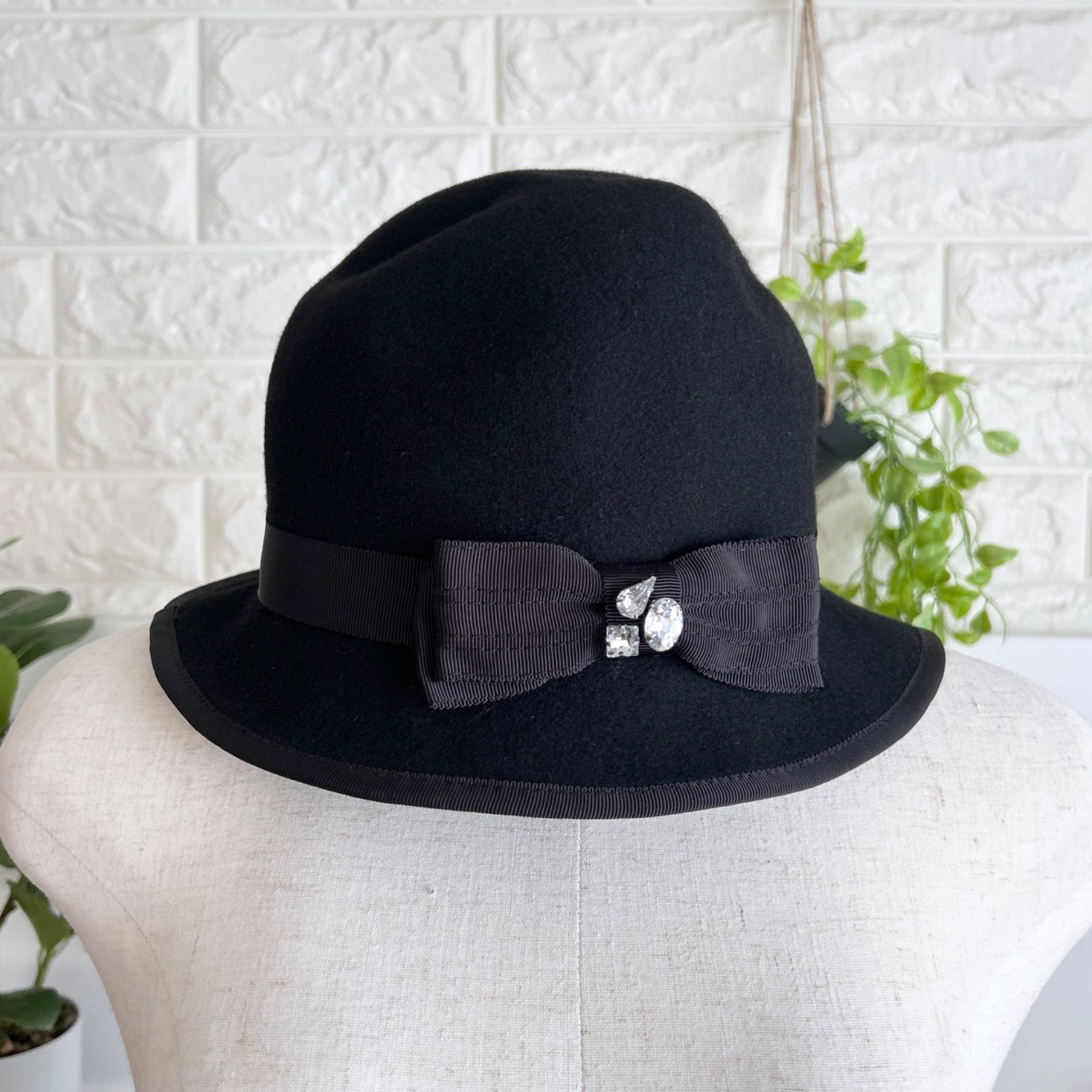 LANVIN sport ランバン リボン ビジュー付き フェルトハット ウール 中