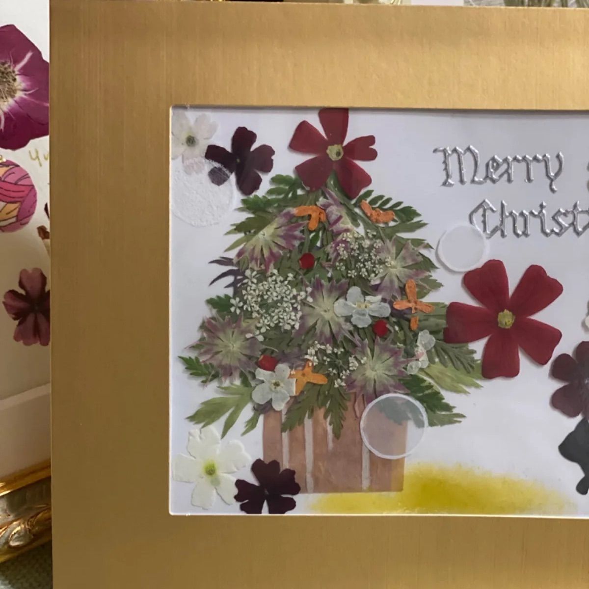 押し花アート　ガーランド　クリスマスカード　インテリアアート　インテリア絵画　インテリア雑貨　花の雑貨　クラフト　花のクラフト　トレフルブラン押し花アート