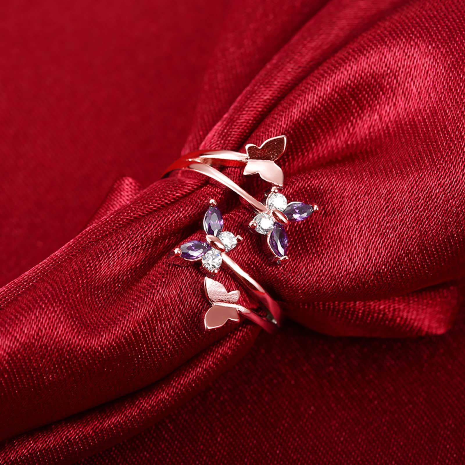 【色: R】[Sobtb] 指輪 リング 蝶が花に恋する 調節可能 ファッション