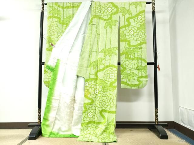 平和屋着物○紅型 振袖 花鳥舞蝶文 暈し染め 正絹 逸品 AAAZ4958ph