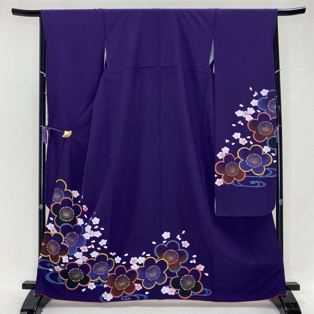 振袖 中古 紫 桜 正絹 美品 花柄 Mサイズ 成人式 古典 裄66cm