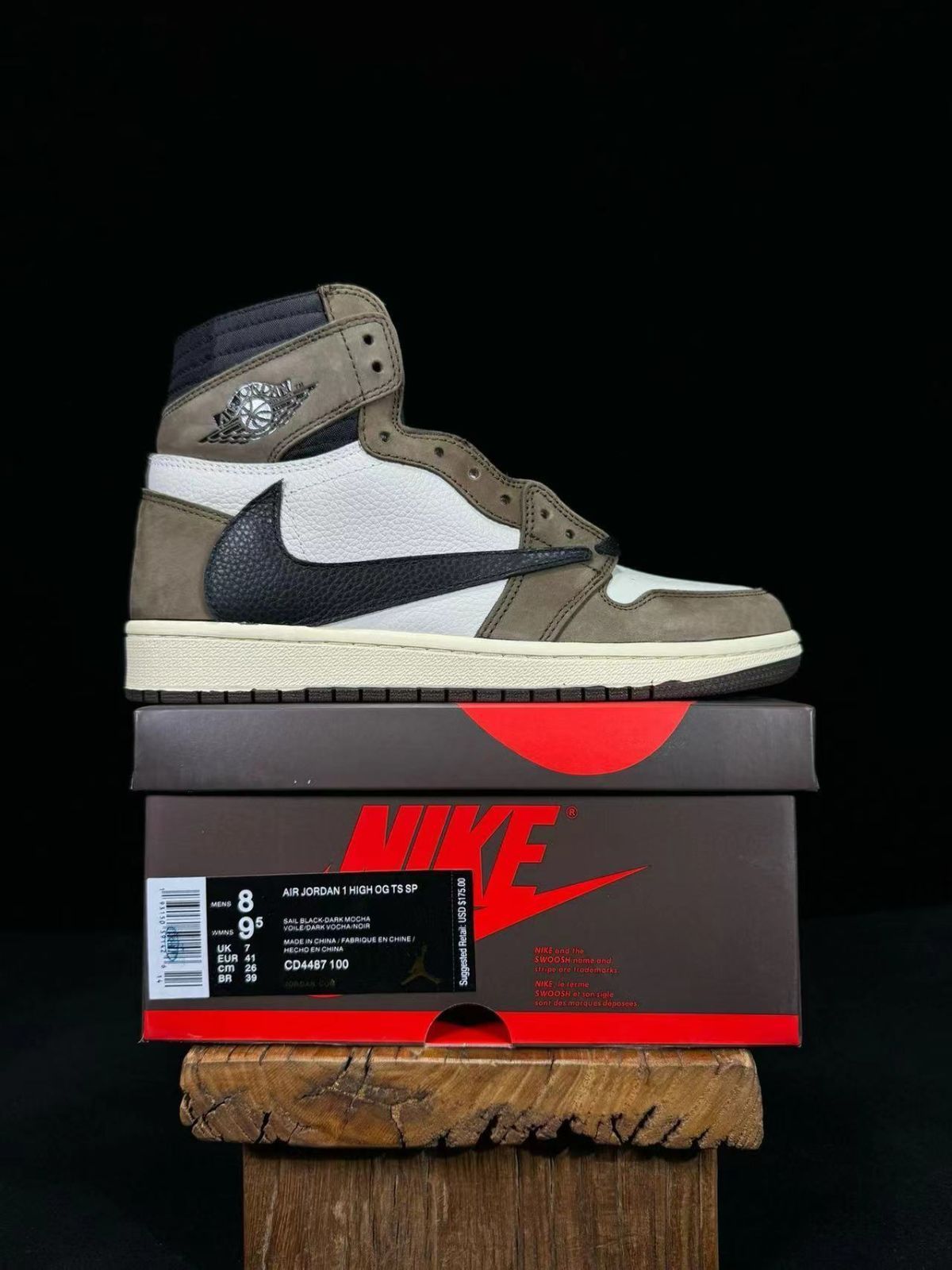 TRAVIS SCOTT × NIKE AIR JORDAN 1 HI OG TS SP SAIL/DARK MOCHA-UNIVERSITY RED/BLACK