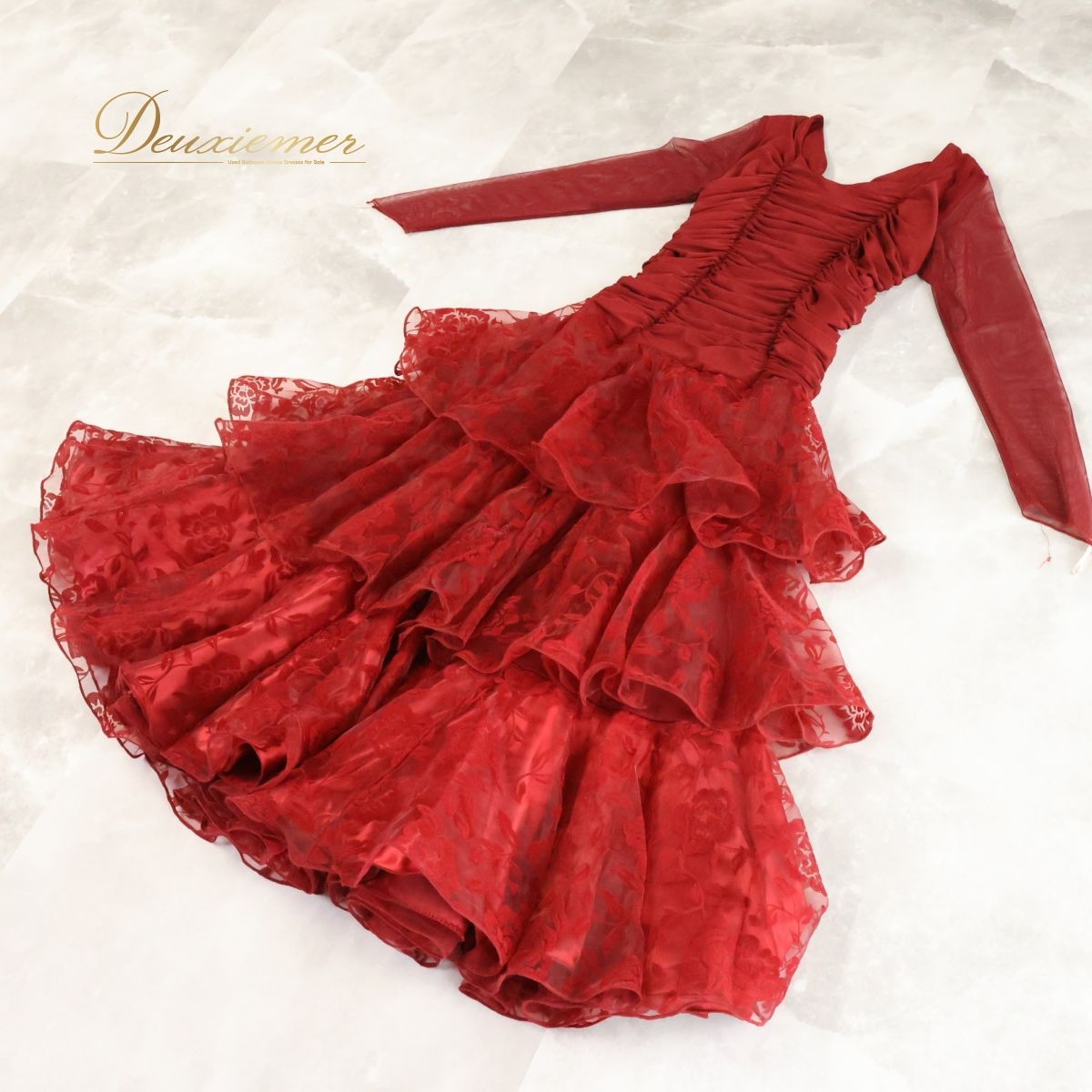 【美品 社交ダンス衣装】レッド×アイボリー Leirenaレイリーナ ワンピース 社交ダンス衣装】ホワイト leirena ワンピース ドレス 白
