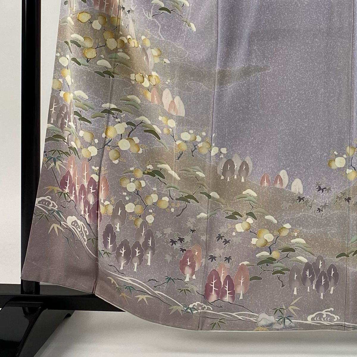 訪問着 身丈159.5cm 裄丈64.5cm M 袷 落款 松竹梅 樹木 金糸 ぼかし 薄紫 正絹