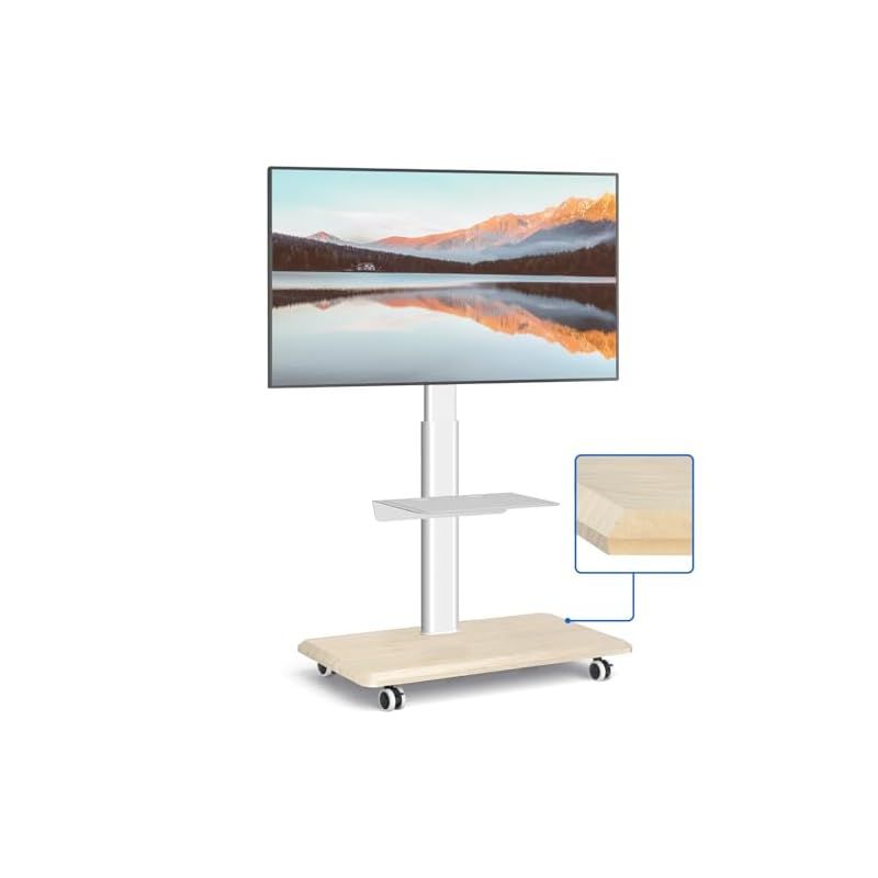 Rfiver テレビスタンド白 壁寄せテレビスタンド キャスター付き tvスタンド 27～65インチ対応 テレビ台 移動式 ラック回転 高さ調整 木製ベース 耐荷重40 kg VESA400x400まで 業務用 展示用 家用 ホワイト 1