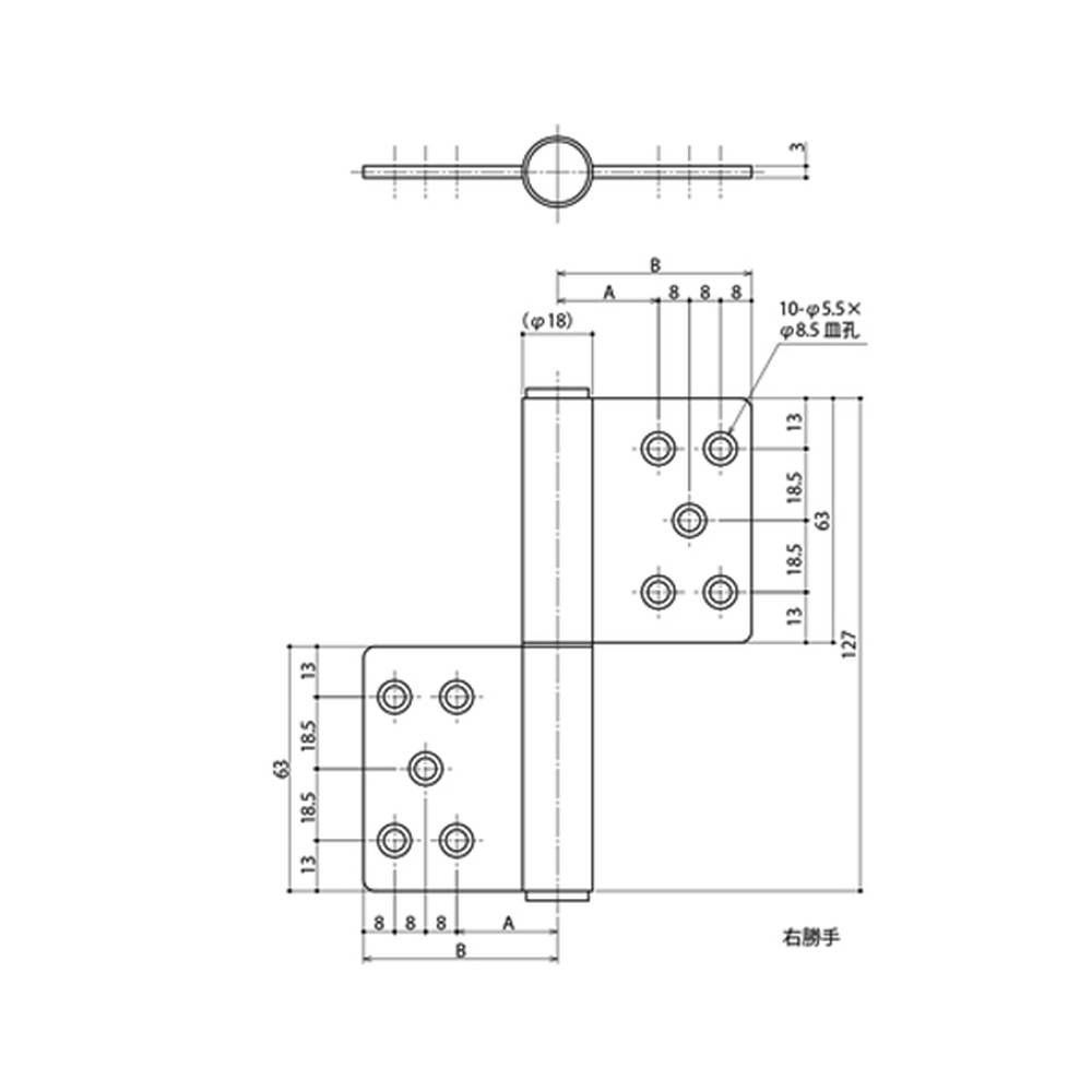 数量 5 KJ-3 t-3 A 127 x 55 ステンレス旗丁番L 中西産業