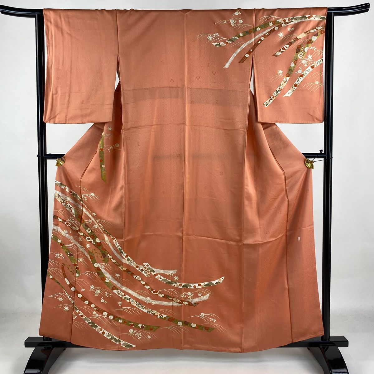 訪問着 身丈160cm 裄丈63cm S 袷 吾妻徳穂 落款 蔓帯 草花 金糸 金彩  