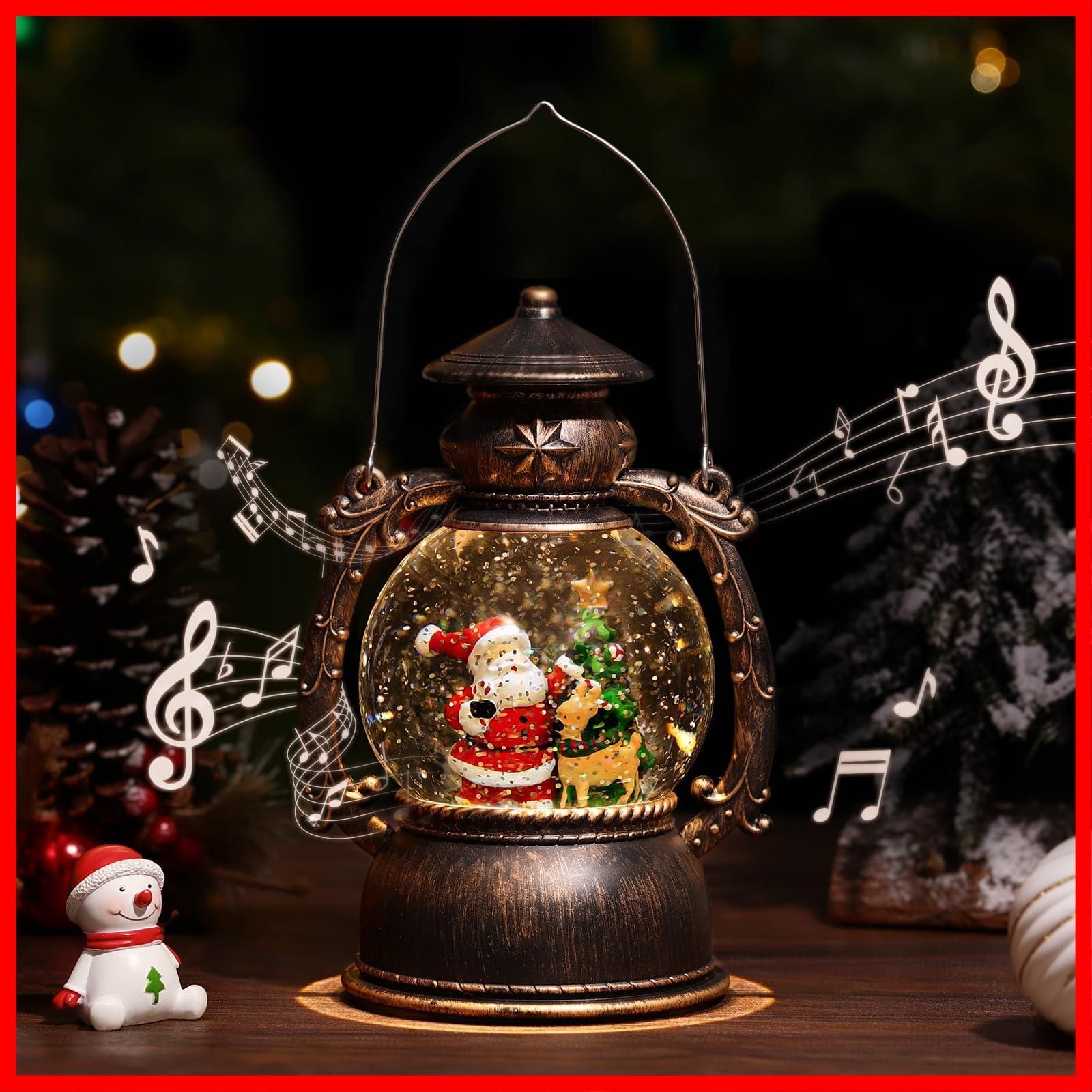 Bronze サンタさんとトナカイ クリスマスプレゼント インテリア 提灯型オルゴール クリスマス置物飾り 8曲自動ループ LEDライト付き スノーグローブ クリスマスボール クリスマスオルゴール L