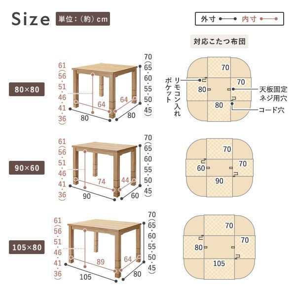 ダイニングコタツLoraine 135×80 掛け布団セット ダイニングコタツ