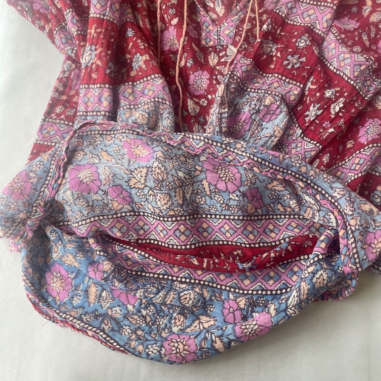 70年代 ヴィンテージ バーガンディー パープル インド綿 チュニック 