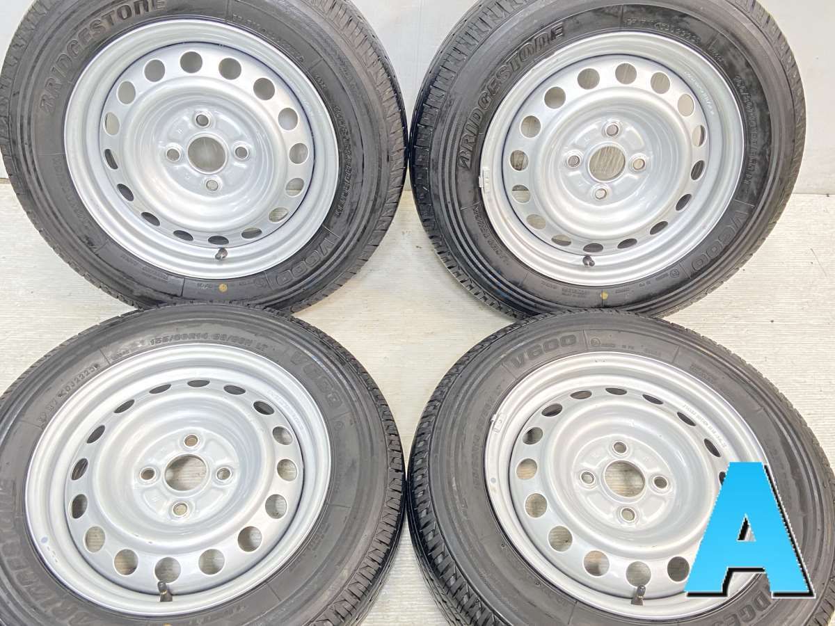 155/80R14 88/86LT nブリヂストン V600 nトヨタ純正 AL n14x5.0  100-4穴 n中古タイヤ サマータイヤ ホイールセット 4本セットn s14240216153