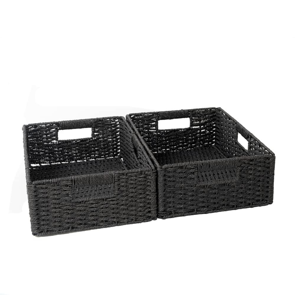 収納バスケット 折り畳み 手編み 2個入 幅38×奥行26×高さ12cm ペーパーかご 持ち手付き 収納バスケット ボックス 籠 おもちゃ 小物収納 業務用 幼稚園 卓上 室内 屋外 小物ケース 大きい 天然