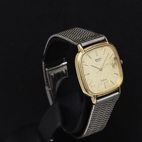 稼働 良品 セイコー ドルチェ 6030-5420 QZ ゴールド文字盤 スクエア