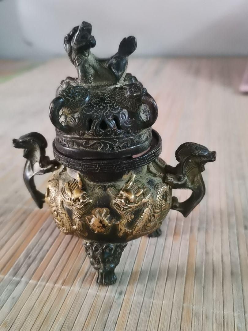 双龍戯珠香炉 銅器 稀少品 珍品 茶道具 重厚 極細工 工芸品 美術品 置物 双龍戯珠香炉 銅器 稀少品 珍品 茶道具 重厚 極細工 工芸品 美術