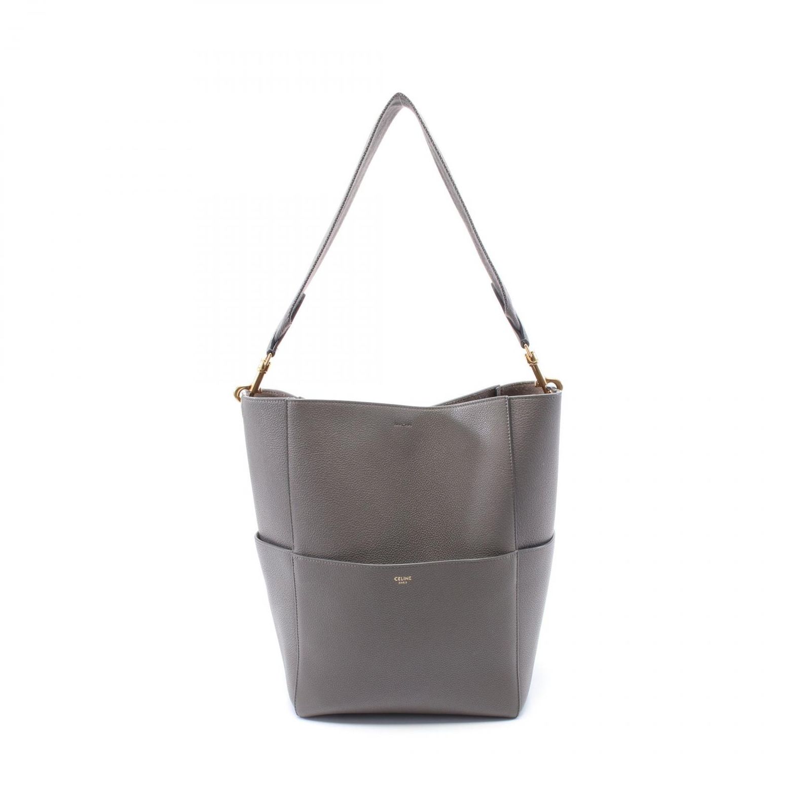 セリーヌ CELINE ショルダーバッグ サングルバケット 189593 グレー レザー サングルバケット ミディアム レディース Used A