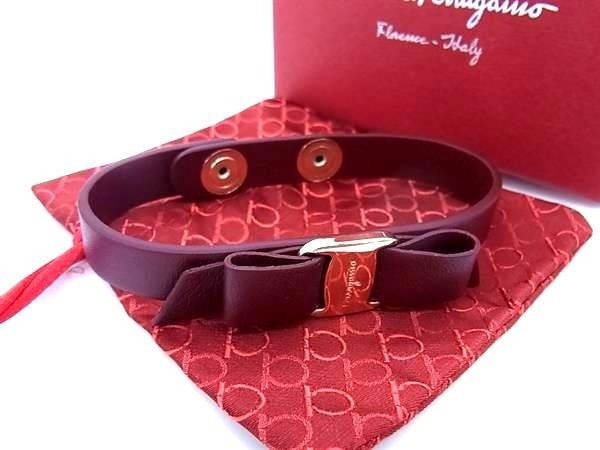 ■新品同様■ Salvatore Ferragamo フェラガモ ヴァラリボン レザー ブレスレット アクセサリー ボルドー系 FA4109