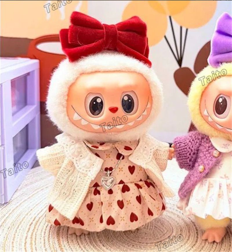 【新品】LABUBU ラブブ ぬいぐるみ ふわふわ labubu ラブブ ぬいぐるみ着 17cm着せ替え服 可愛い 5点セット