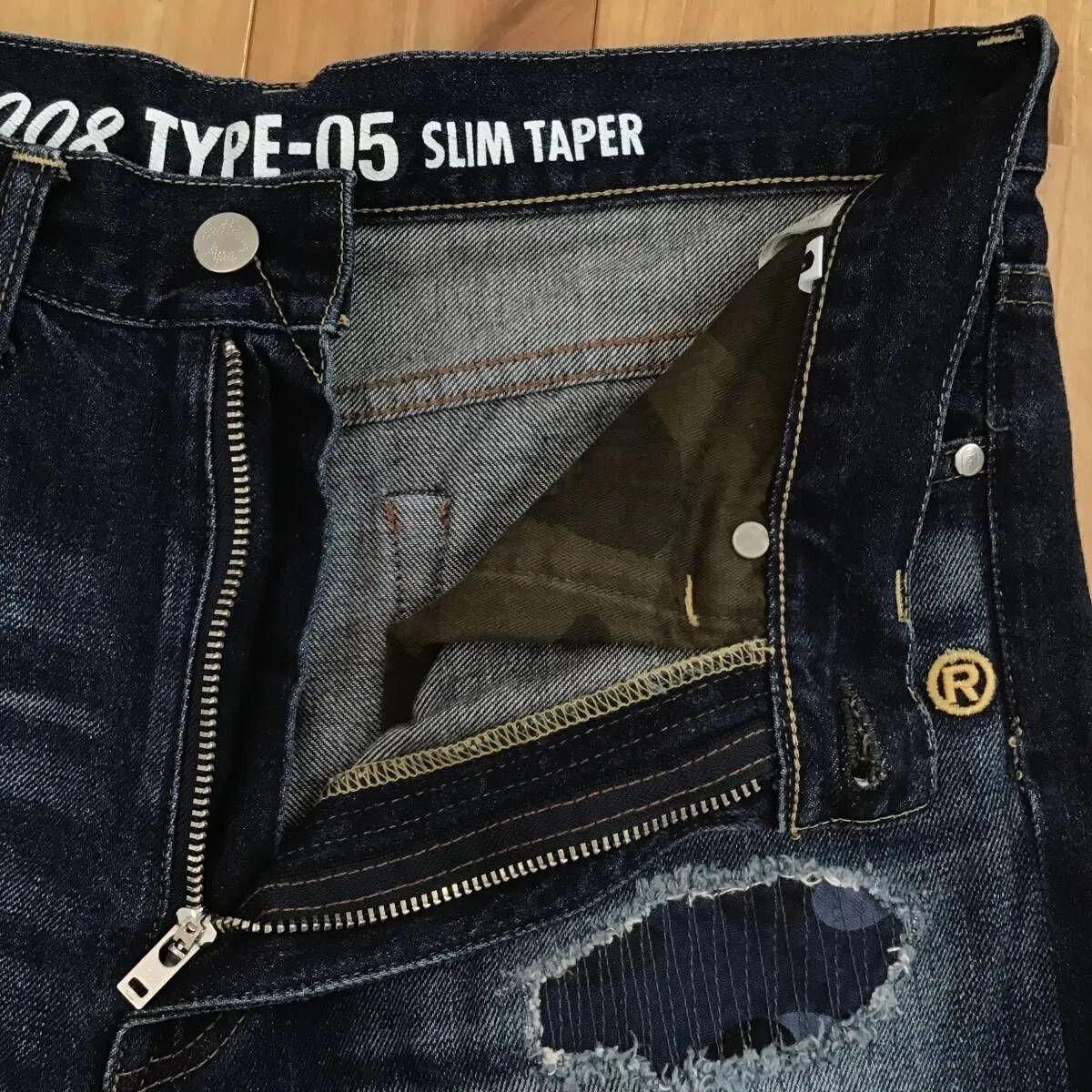BAPE MIX CAMO DAMAGE DENIM PANTS Mサイズ a bathing ape ダメージ