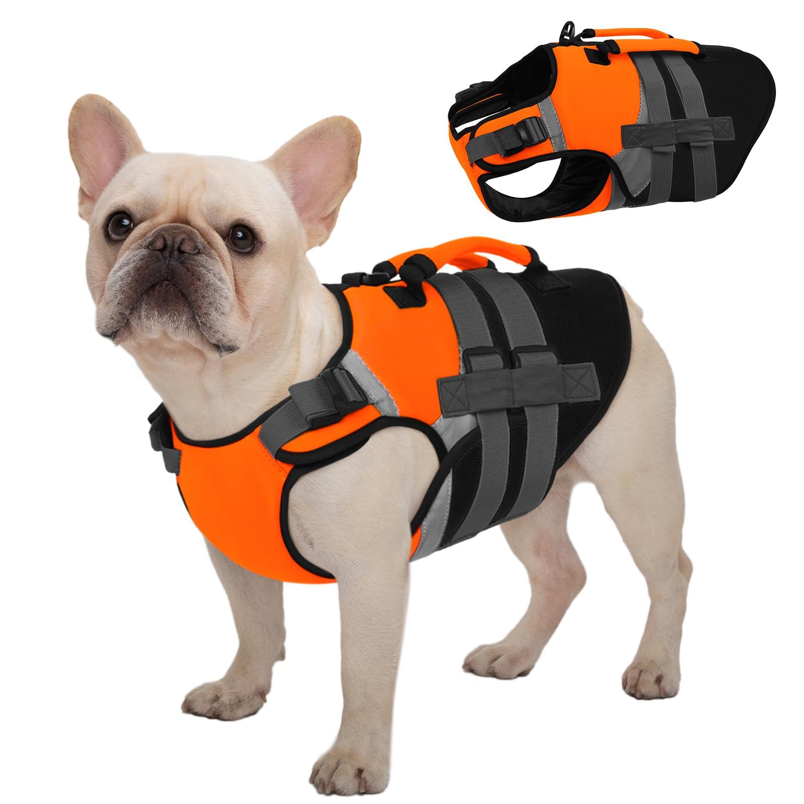 Kuoser 犬用 ライフジャケット XS イエロー 救命胴衣 反射テープ 水泳