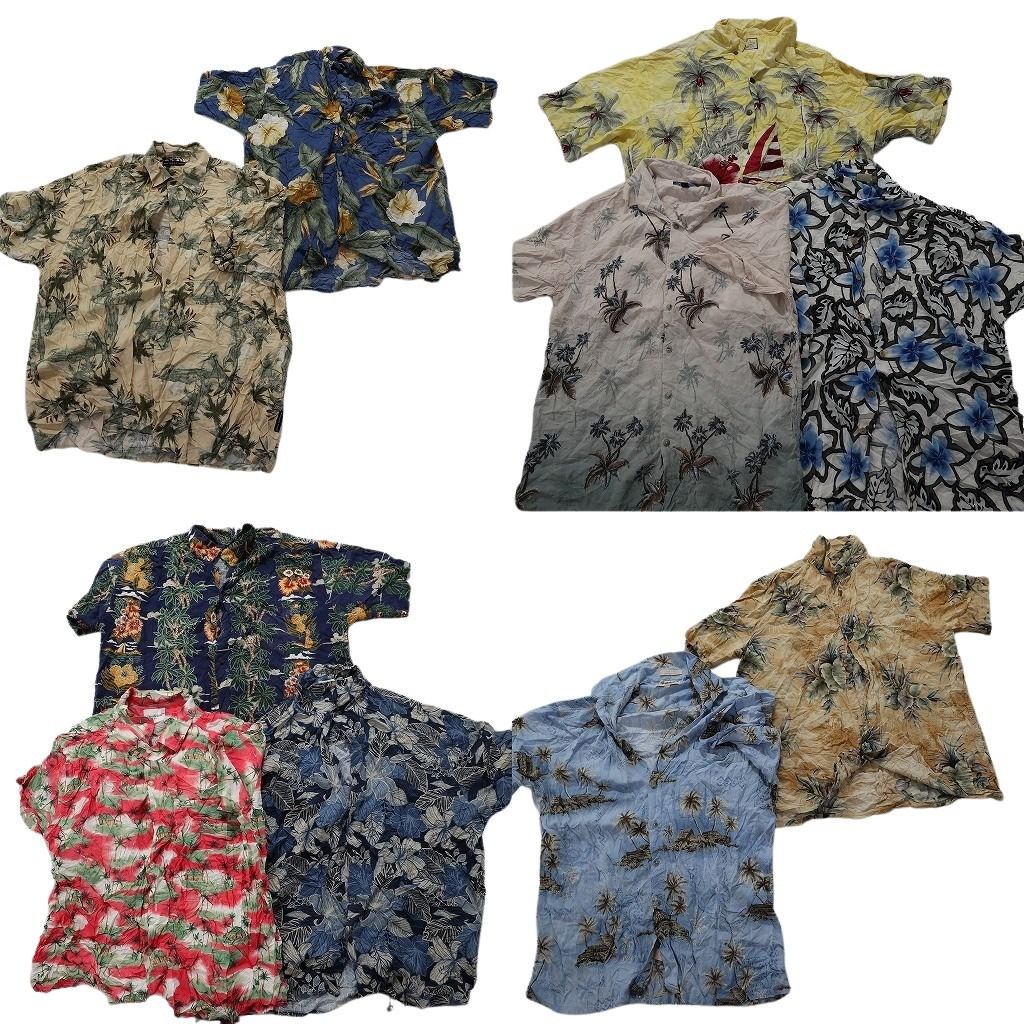 古着卸 レーヨン系 アロハシャツ 半袖シャツ 10枚セット メンズ L パームツリー ハイビスカス リーフ柄 古着 NA3336