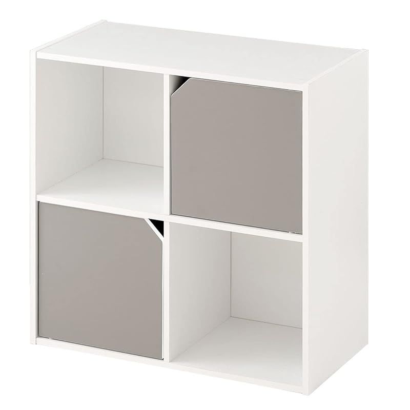 ぼん家具 キューブボックス 扉 収納棚 スタッキング 収納 棚 マルチラック おしゃれ 〔Bタイプ〕グレー×ホワイト 1