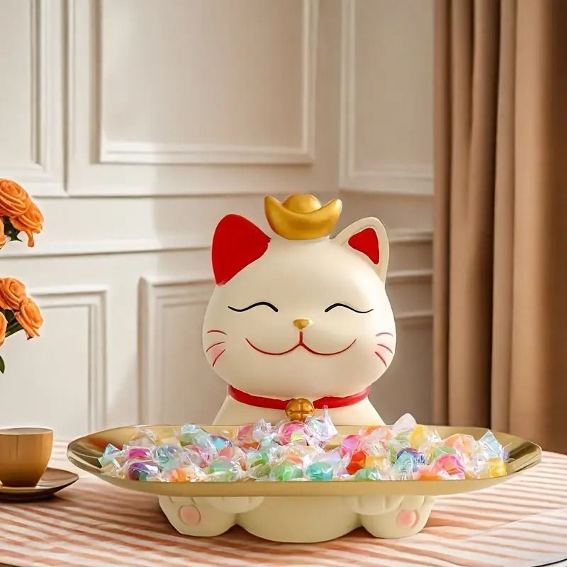 招き猫 猫 置物 オブジェ 小物トレイ アクセサリートレイ ゴールド 開運 金運 財運 風水 座布団 贈り物 ギフト インテリア オフィス リビング プレゼント