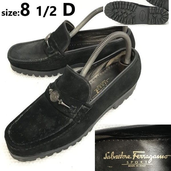 Salvatore Ferragamo SPORT/フェラガモ★イタリア製/スエードレザー/ローファー/スリッポン【8.5D/26.0/黒/black】ラグソールShoes◆cB-090<sale>