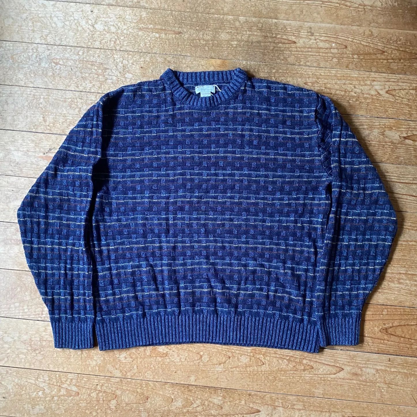 90's  natural issue geometric pattern low gauge Knit  USA古着総柄ニットセーターナチュラルイシュー