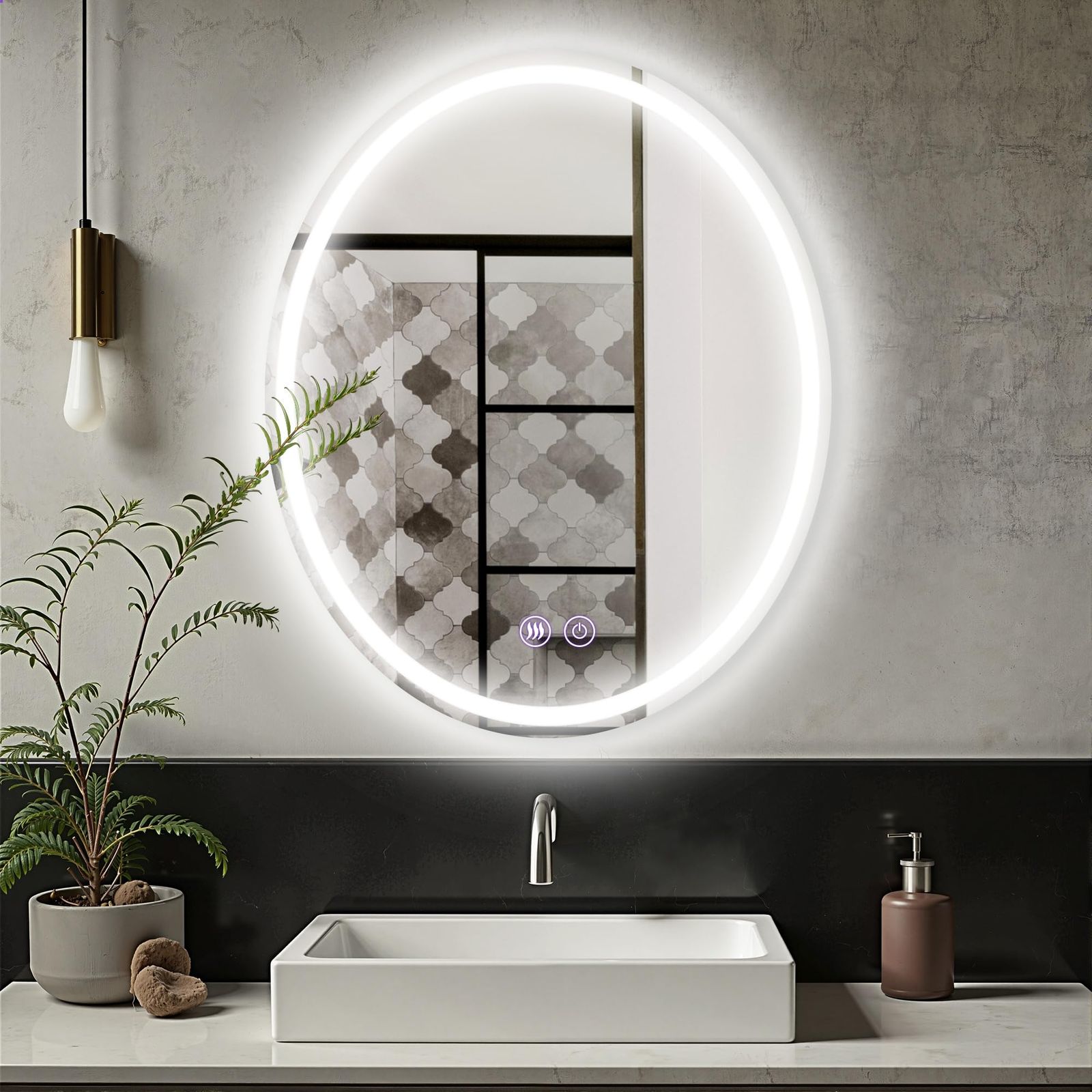 LED浴室ミラー 丸型 浴室鏡 防曇 防水 バスルームミラー 壁掛け鏡 化粧