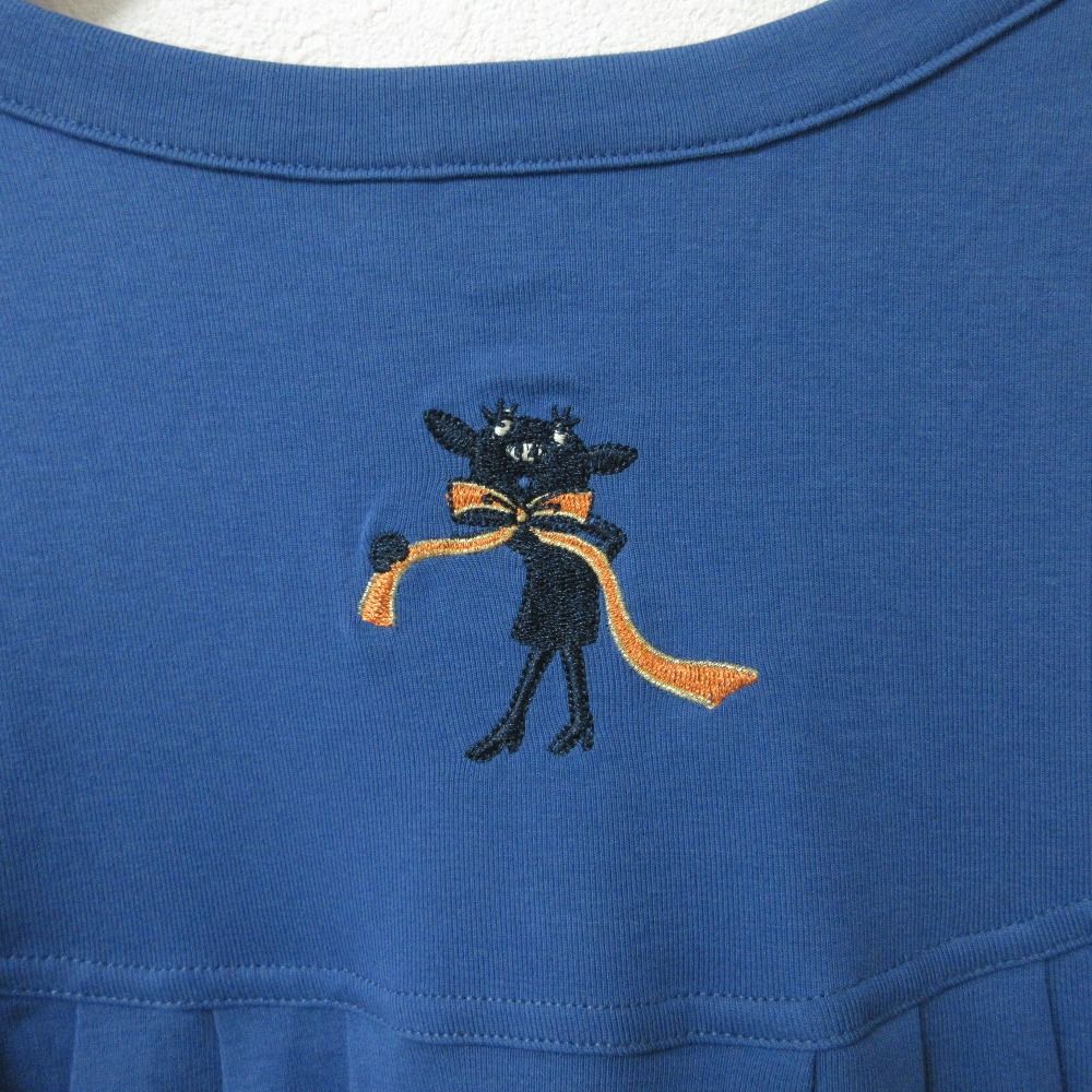 ♥ OLLEBOREBLA ALBEROBELLO オレボレブラ アルベロベロ 刺繍 ギャザー ロングスリーブ カットソー サイズM ブルー レディース 古着 WWW_MORNINGWALKER_COM