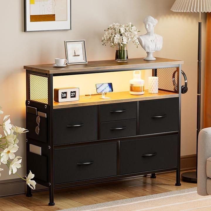 チェスト収納 タンス 棚付き 箪笥 リビング収納チェストUSBポート付き