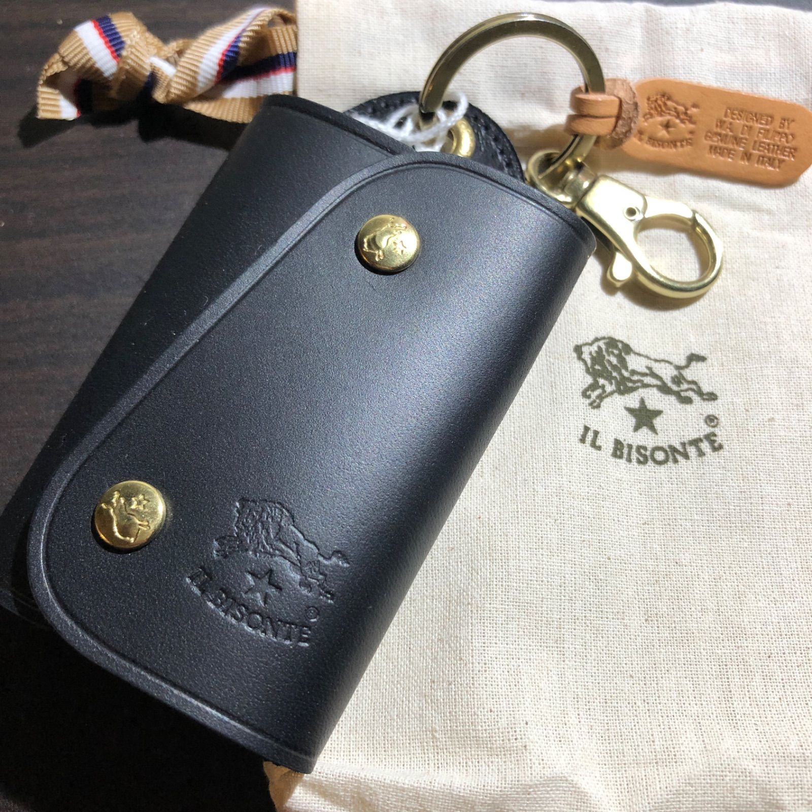 【新品未使用】イルビゾンテ キーケース 黒、グレーセット IL BISONTE イルビゾンテ キーケース 4連 ブラック キーリング