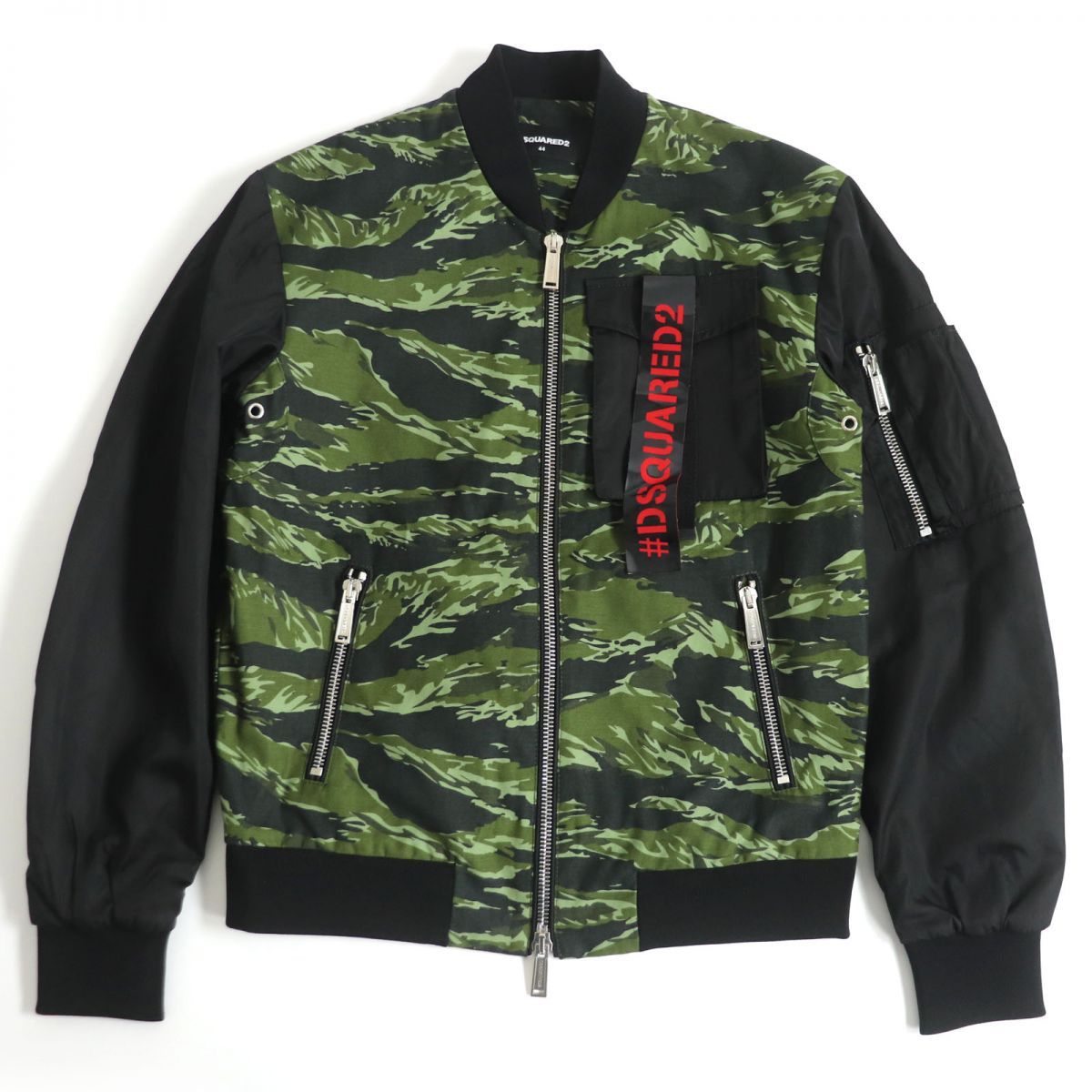 【ドンドン見直し】美品19SS ディースクエアード S74AM0912 WZIP ボンバージャケット/MA-1/ブルゾン ブラック/カモフラ 44 イタリア製 正規品 メンズ
