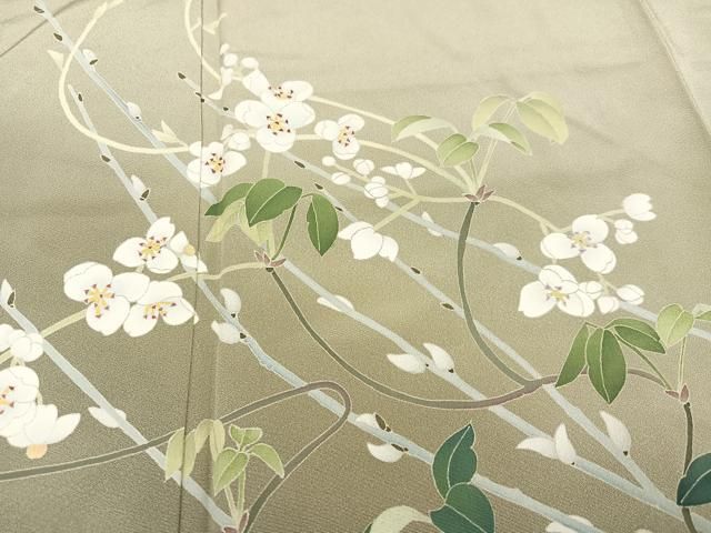 平和屋着物●京加賀糸目友禅作家　山崎巌　訪問着　枝花文　暈し染め　正絹　逸品　AAAW0044ph 平和屋着物○京加賀糸目友禅作家 山崎巌 訪問着 枝花文 暈し染め 正絹