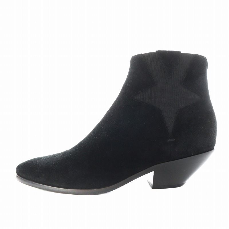 サンローラン パリ SAINT LAURENT PARIS ショートブーツ ヒール アーモンドトゥ スエード 37 黒 ブラック 579196 |AN27 ●D