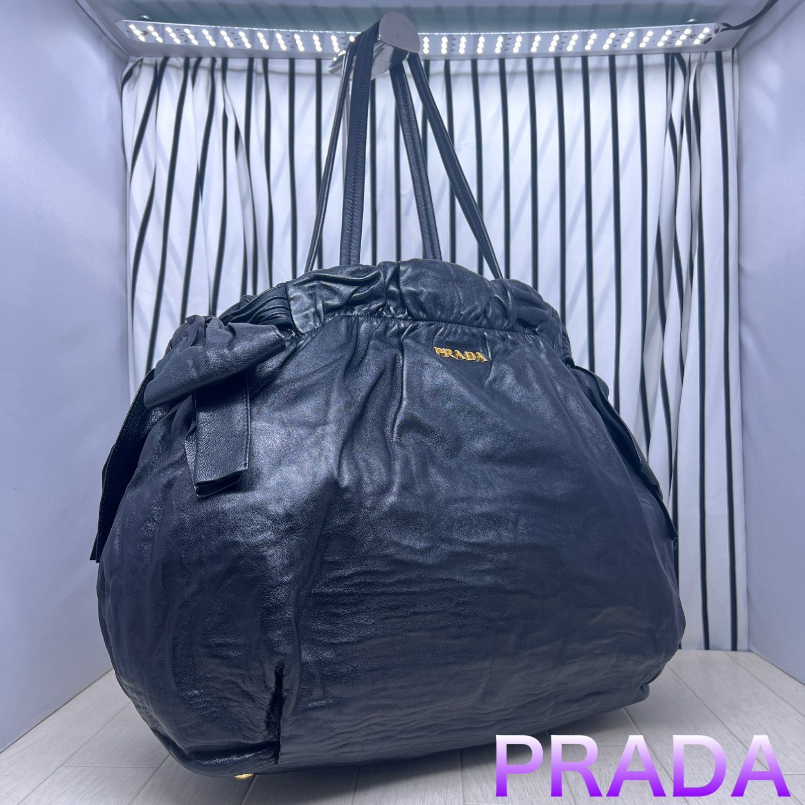 超美品】PRADA×プラダ 金色プレートA4収納可能オールレザートート 