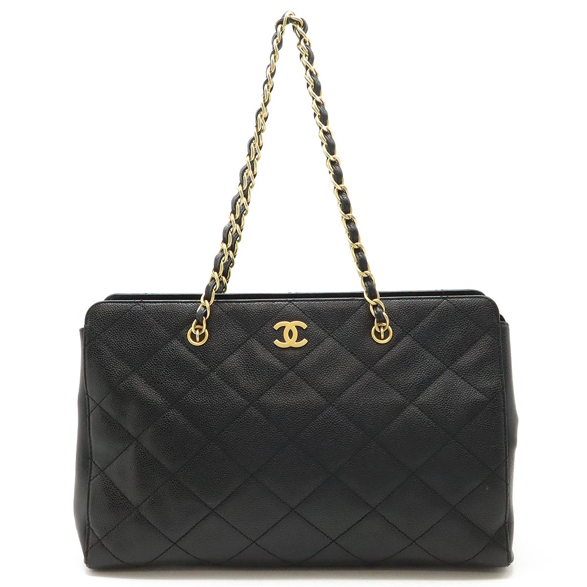 CHANEL シャネル マトラッセ ココマーク チェーントートバッグ ショルダーバッグ キャビアスキン レザー ブラック 黒 ゴールド金具