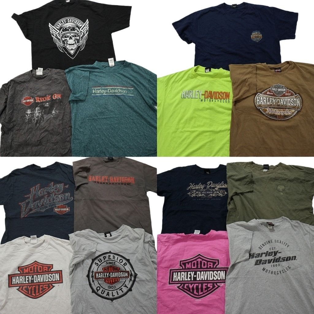 古着卸 ハーレーダビッドソン 半袖Tシャツ 14枚セット メンズ L |XL 英文字プリント スカル ワンポイント 古着 NA2886