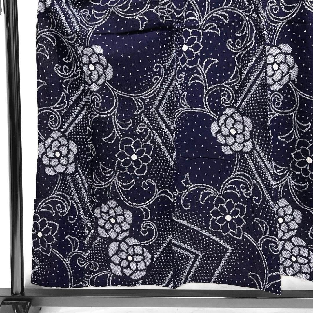浴衣有松鳴海絞り菊花唐草ネイビー幾何学着物052a d