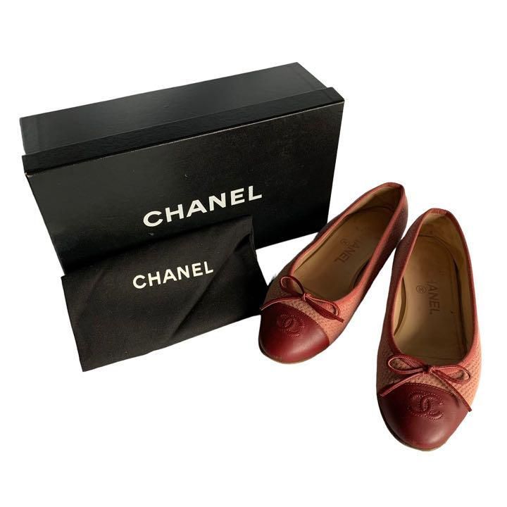 【新作商品】CHANEL シャネル フラット パンプス レザー キャンバス ココマーク 靴