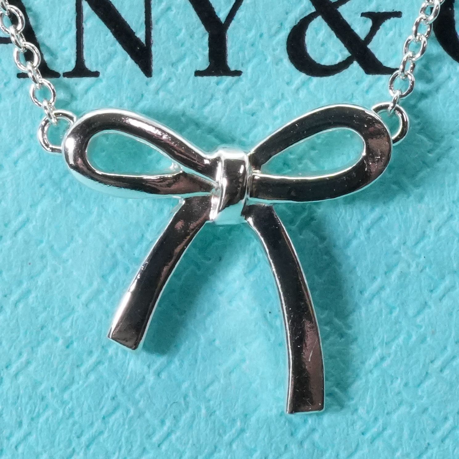 極美品 ティファニー ボウ ネックレス リボン ペンダント/25-573S