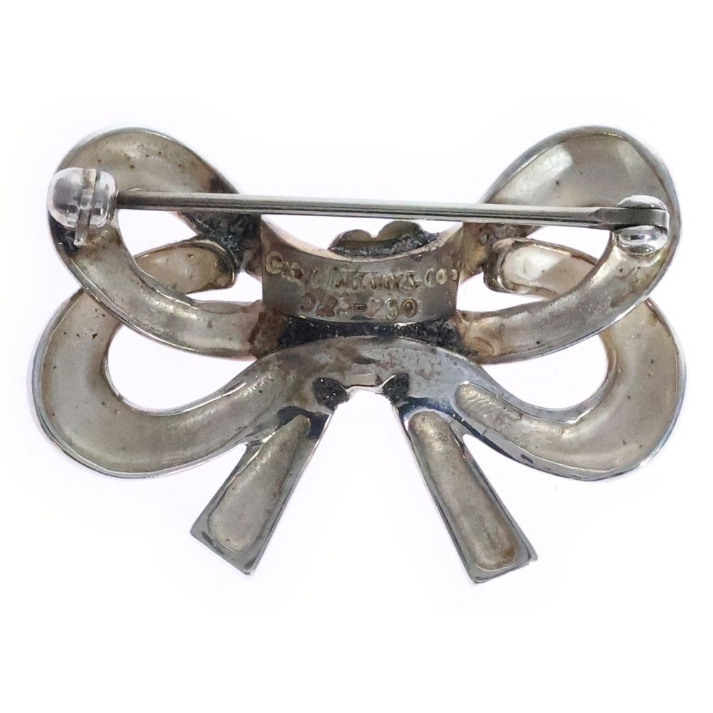 TIFFANY-Co ティファニー リボンモチーフ ブローチ ピンバッジ シルバー×ゴールド