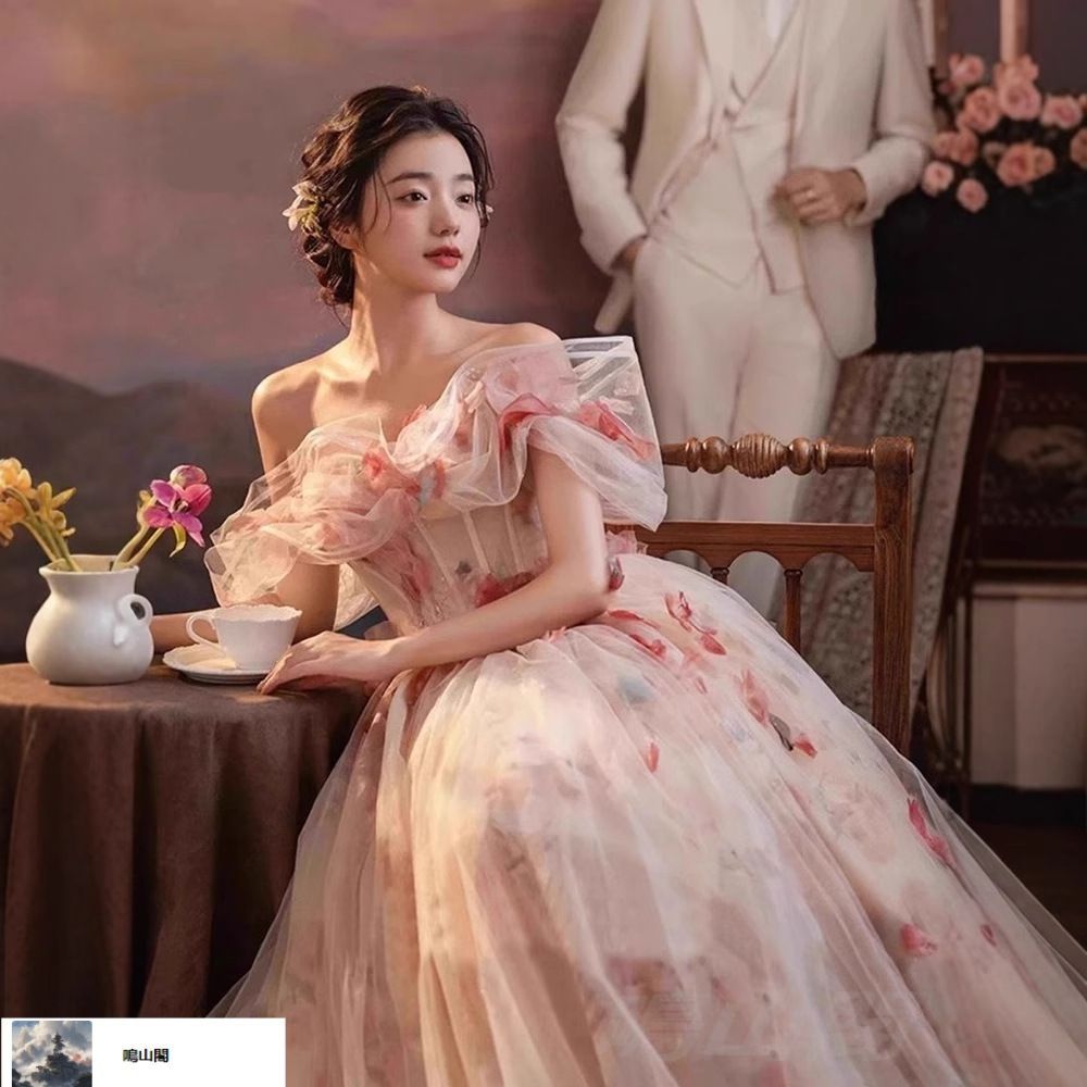 オフショルダー ローズモチーフ ドリーミープリンセスドレス|成人式 婚約パーティー用|気品溢れる軽ラグジュアリーイブニングドレスCYB 19デザイン刷新