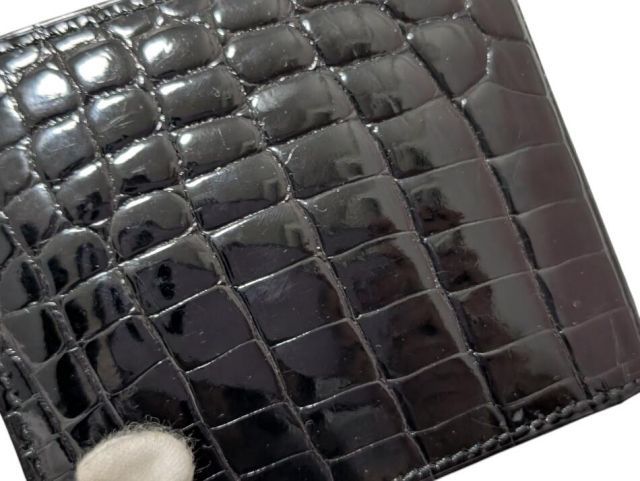 未使用 ノンブランド クロコダイル 二つ折り 財布 艶あり シャイニー