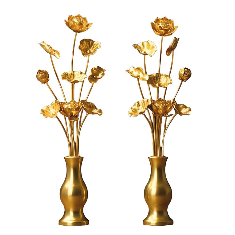 Color ゴールド_Size Medium RAYWILL 常花 常花セット 蓮花 仏花 お盆用品 蓮の花 はすはな 仏具 蓮 アルミ 花立付き 左右一対 2個セット 金色 蓮華 枯れない 仏壇 仏具 仏前 法事 法要 お盆 命日 飾り お彼岸 お花 お供え