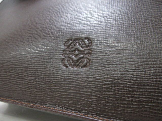 秋*田様 LOEWE レザー ビジネスバッグ ブラウン 紐付き大容量A4収納可